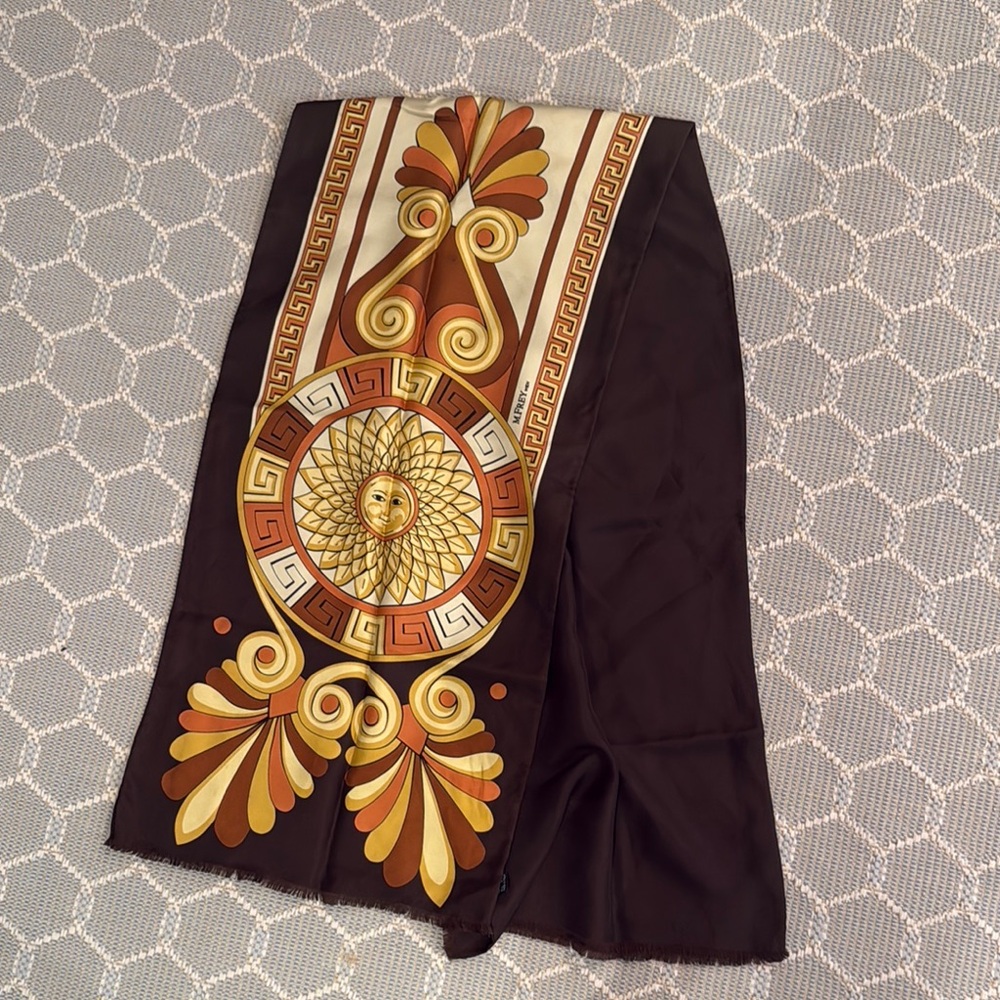 M.Frey FREYWILLE Elegant Brown and Gold Scarf 100% Silk